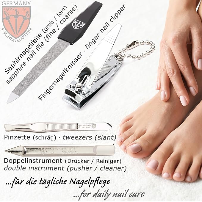 3 Swords Germany - brand quality 6 piece manicure pedicure kit set for professional finger & toe nail care with synthetic leather case - Made in Germany - brown