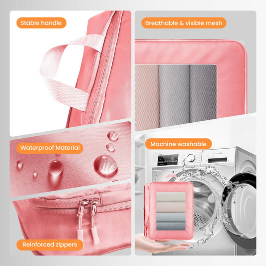 8 Set Compression Packing Cubes for Travel Suitcase Organizer Travel Essentials for Backpack Luggage Organizer Bags for Carry on (Pink)