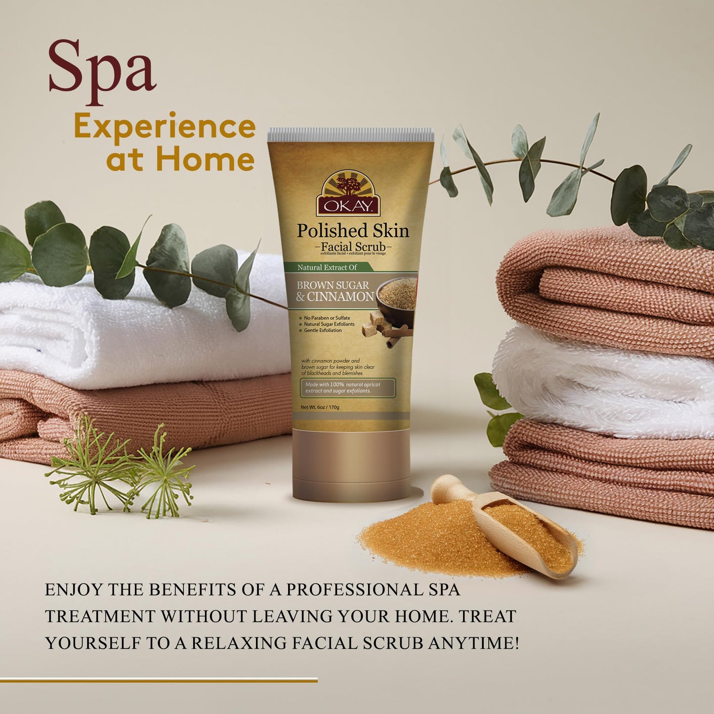 OKAY PURE NATURALS BROWN SUGAR and CINNAMON FACIAL SCRUB 6oz / 170gr