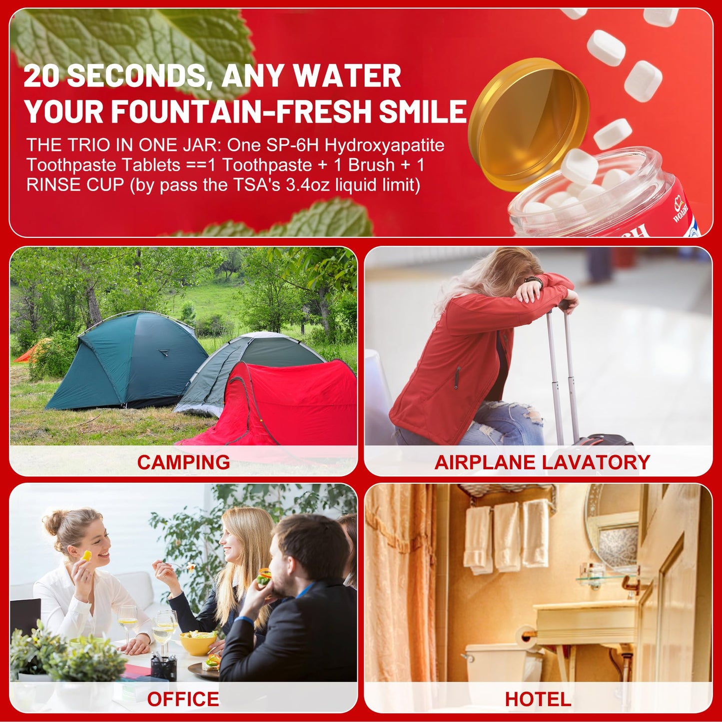 SP-6 Probiotics & Hydroxyapatite Toothpaste Tablets - Remineralizing Enamel Repair, Fluoride-Free Whitening, Mint Fresh Travel Tabs (62 Count)