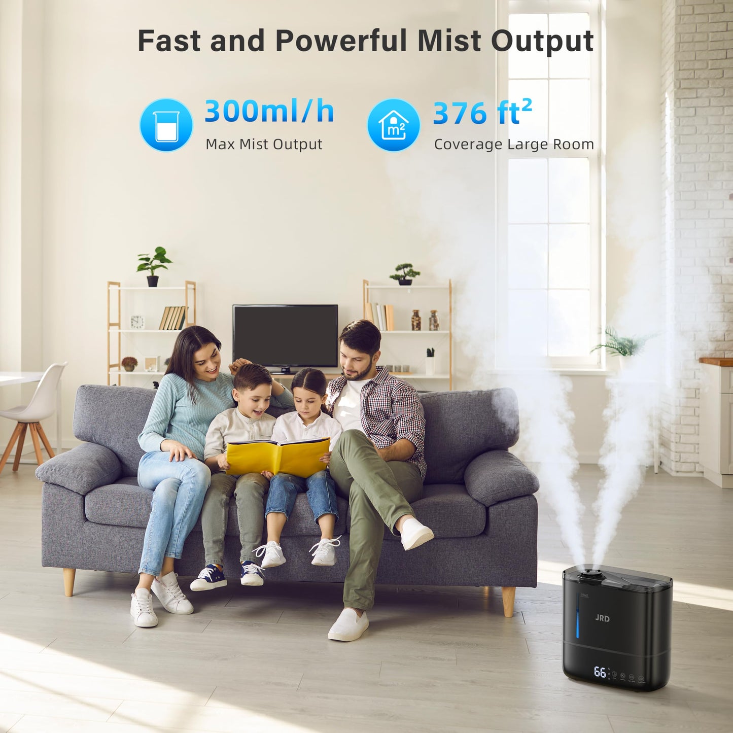 JRD Top Fill 4L Humidifiers for Bedroom, Cool Mist Humidifiers for Large Room, 40H Runtime, 360° Nozzle, Essential Oil Diffuser, Ultrasonic Humidifier for Home Baby Plants