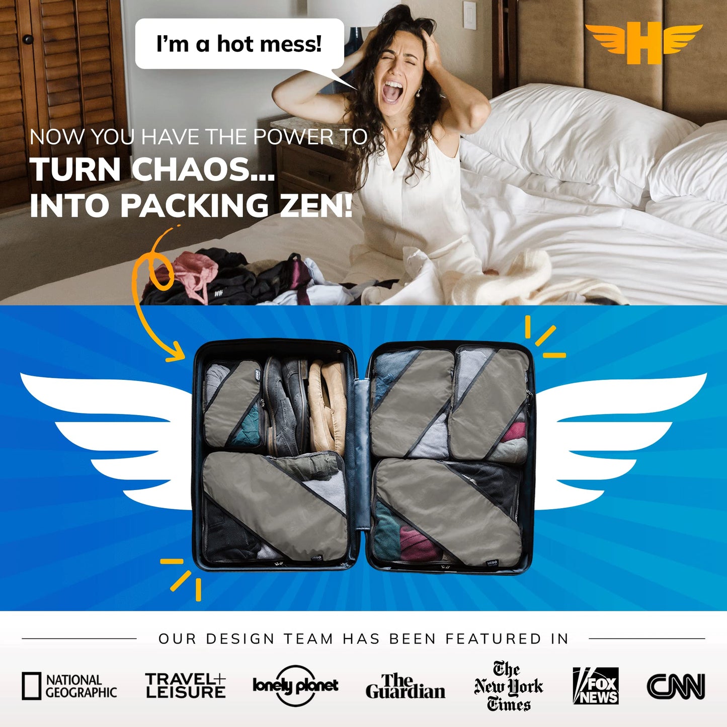 HERO Packing Cubes, (5 Set) Luggage Organizers with 2 Laundry Bags