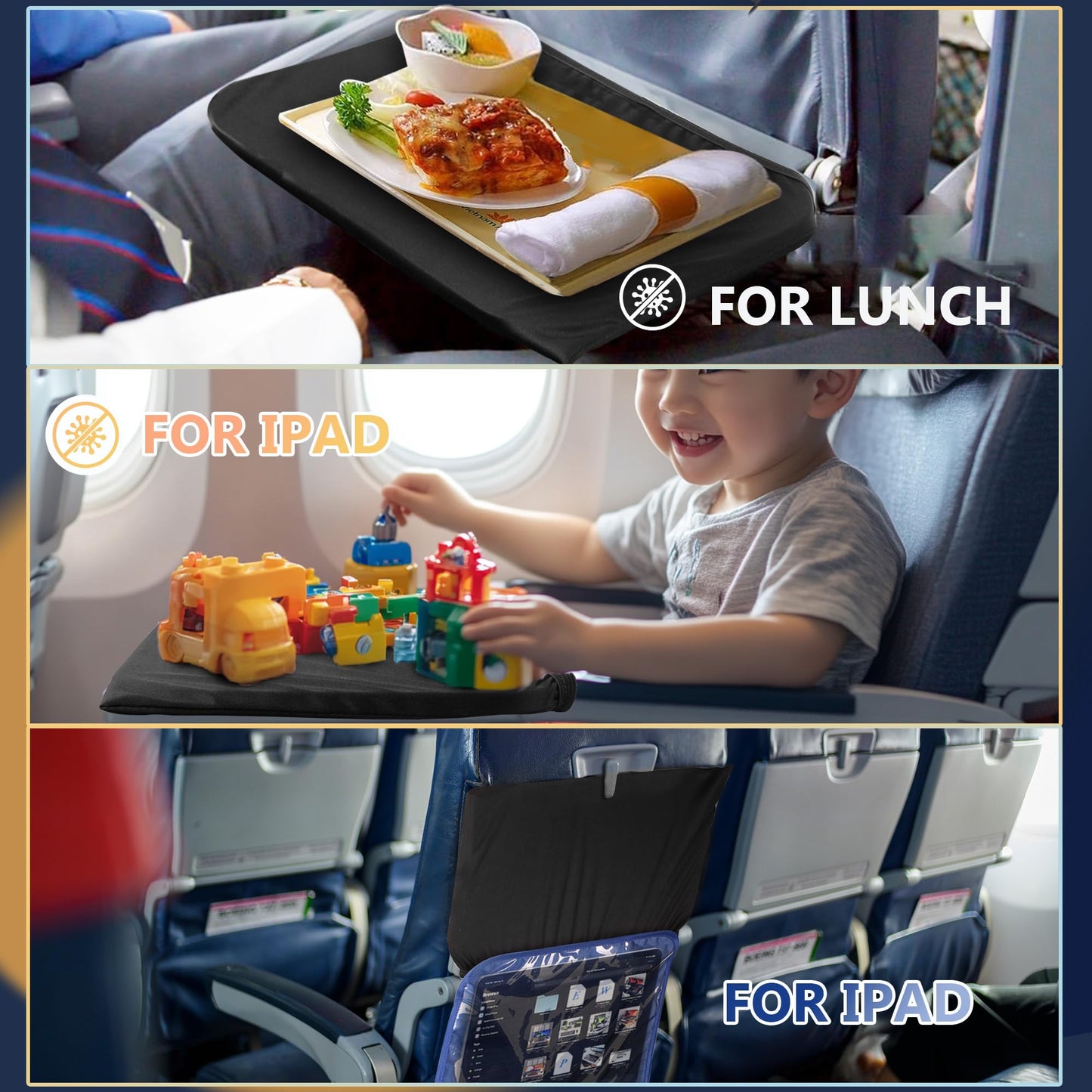 Airplane Pocket Organizer with Tray Table Cover,Portable In Flight Seat Back Organizer & Storage Bag, Commuter Essential Travel Bag Travel Accessories for Flying,Blue (Blue)