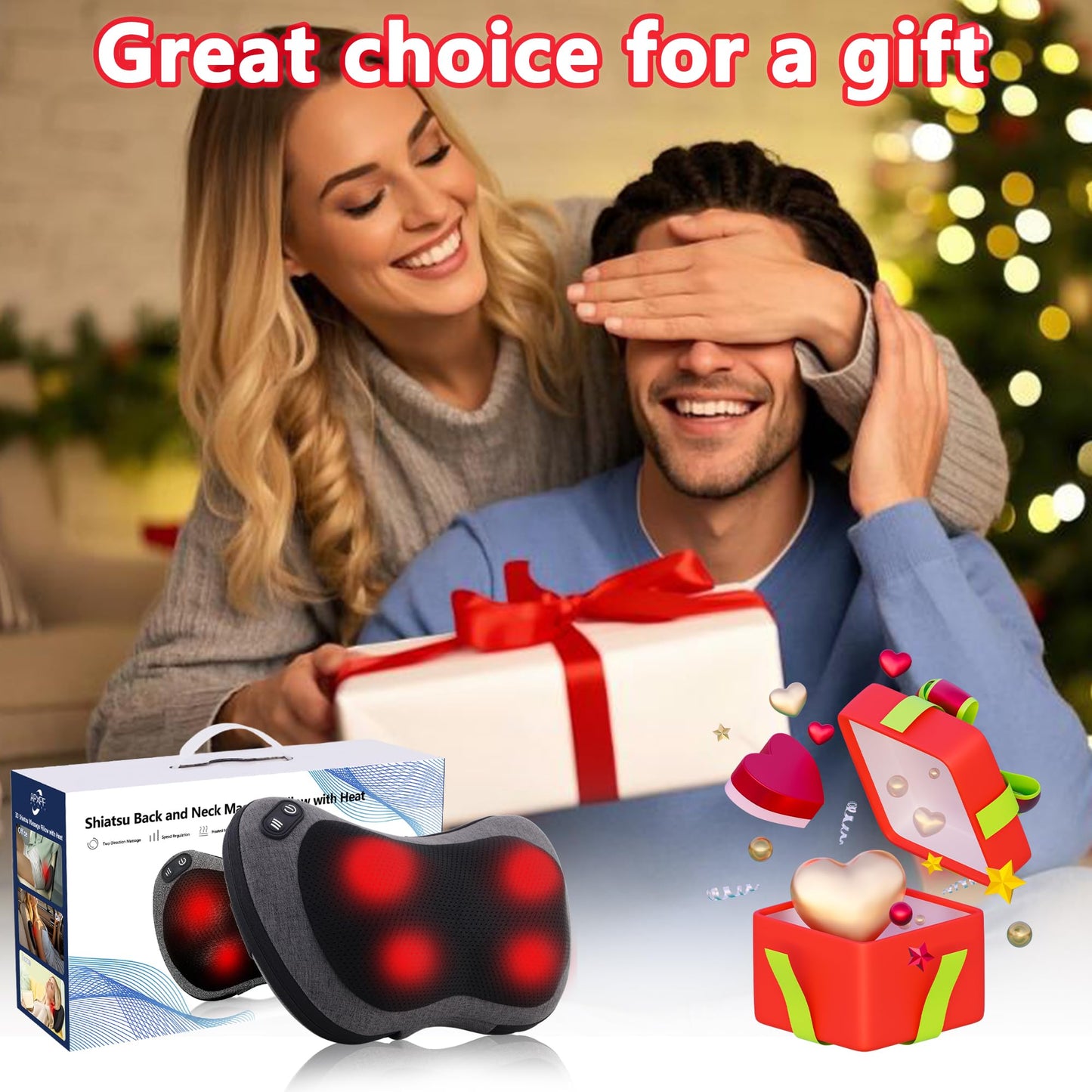 APXPF Shiatsu Neck and Back Massager with Heat - Deep Tissue Massage Pillow for Neck, Back & Shoulders Pain Relief, Ergonomic Design Electric Massager for Home, Car, Office Use, Gray