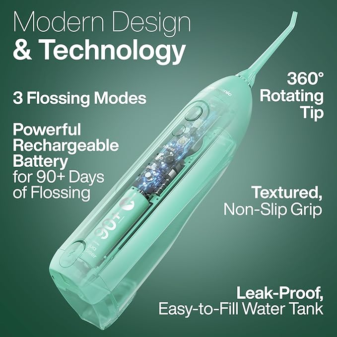 AquaSonic Icon Water Flosser for Teeth – Cordless Rechargeable Oral Irrigator – Waterproof, Portable Dental Cleaning with Jet Tip – Braces Home Travel - Mint