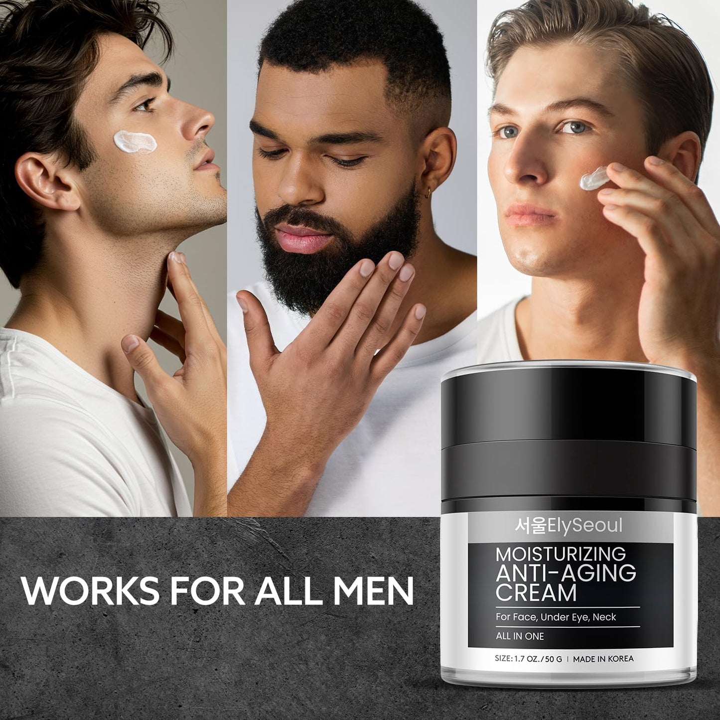 Korean 6 in 1 Face Cream for Men: Anti-Aging Skin Care Facial Moisturizer for Wrinkles Under Eye Bags Dark Circles Puffiness & Firming with Retinol Collagen Peptides Caffeine & Hyaluronic Acid, 1.7 oz