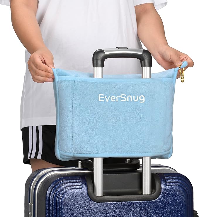 EverSnug Travel Blanket and Pillow - Premium Soft 2 in 1 Airplane Blanket with Soft Bag Pillowcase, Hand Luggage Sleeve and Backpack Clip (Ice Blue)