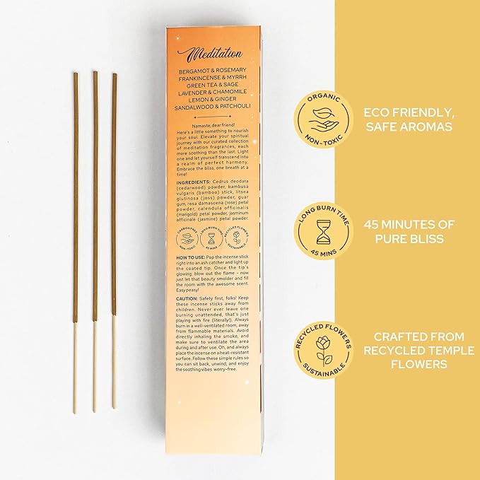 Carnatia Meditation Incense Sticks – Set of 6 Calming Scents for Mindfulness, Focus & Self-Care | Purifying Aromas for Spiritual Wellness, Inner Peace & Healing Rituals!