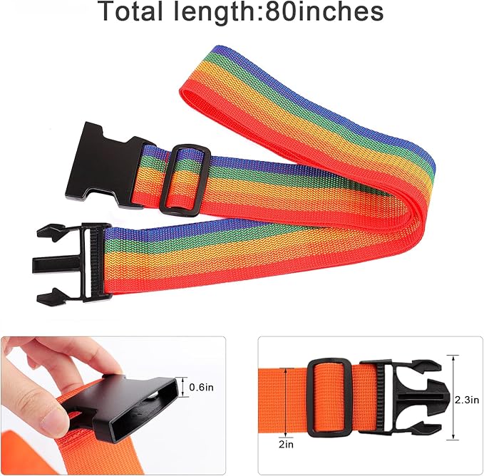 4Pcs Luggage Straps for Suitcase Travel Accessories TSA Approved, 80In Long Belts to Keep Your Suitcase Secure, Adjustable Bag Straps with Quick-Release Buckle for Travel Bag Closure, Multicolor