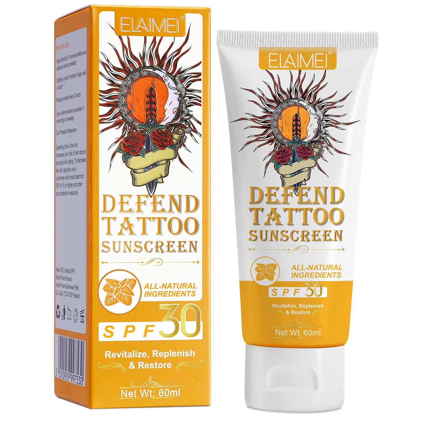 Tattoo Sunscreen -Tattoo care cream, SPF 30+ for Tattoo Sun Protection Hydrates New Tattoos -Natural Ingredients-100% Vegan Tattoo Cream (Suncream)
