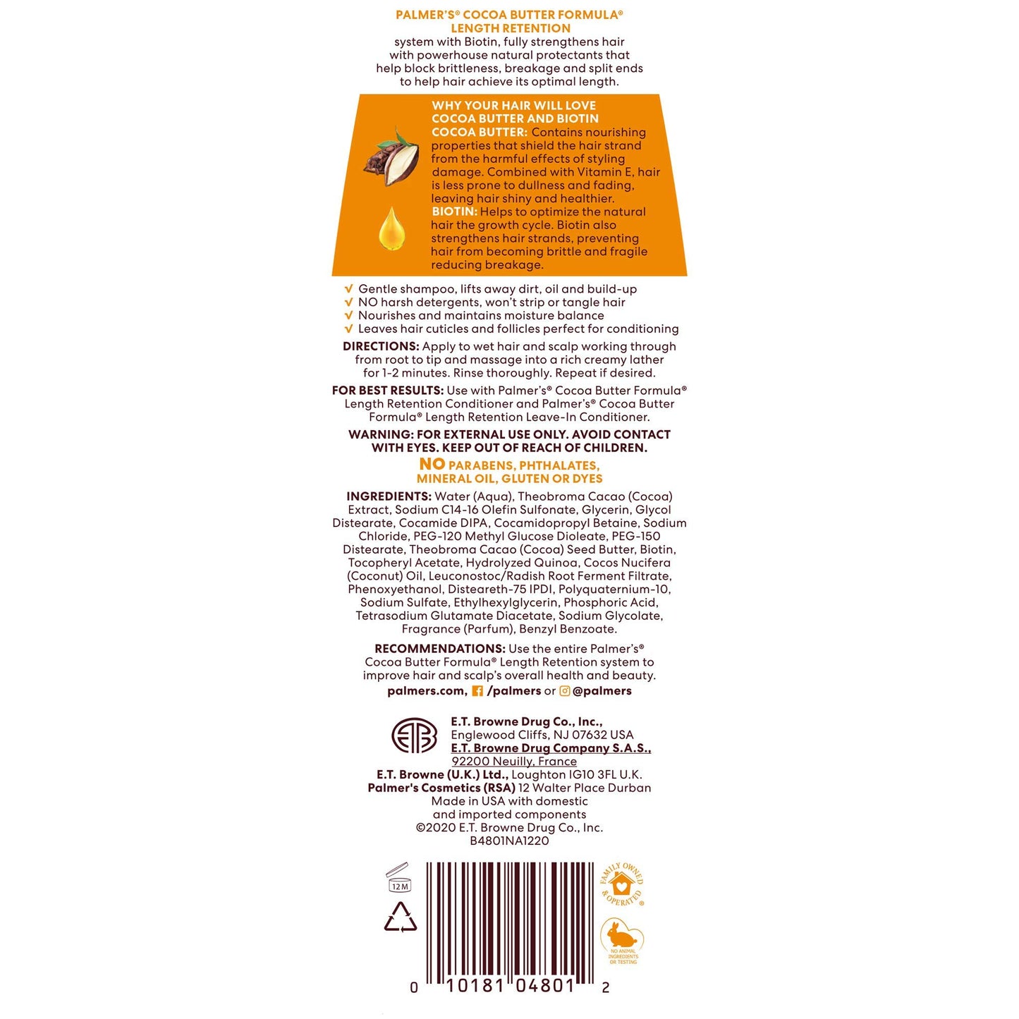 Palmer's Cocoa Butter Formula Biotin Length Retention Shampoo, 13.5 Fl Oz