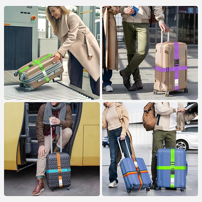 BILIONE Luggage Straps TSA Approved Add a Bag Premium Accessory for Travel Bag Closure (Mixed Color, 4)