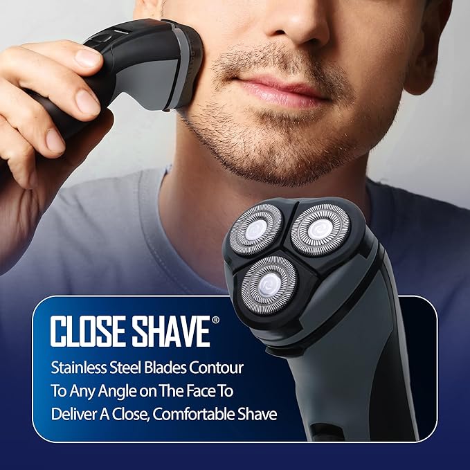 Barbasol Rotary Shaver, Rechargeable Electric Rotary Shaver with Stainless Steel Blades, Pop-Up Trimmer, Wireless Cordless Electric Razor, Close Shave, Full 8 Hour Charge Provides 45 Minute Run-Time