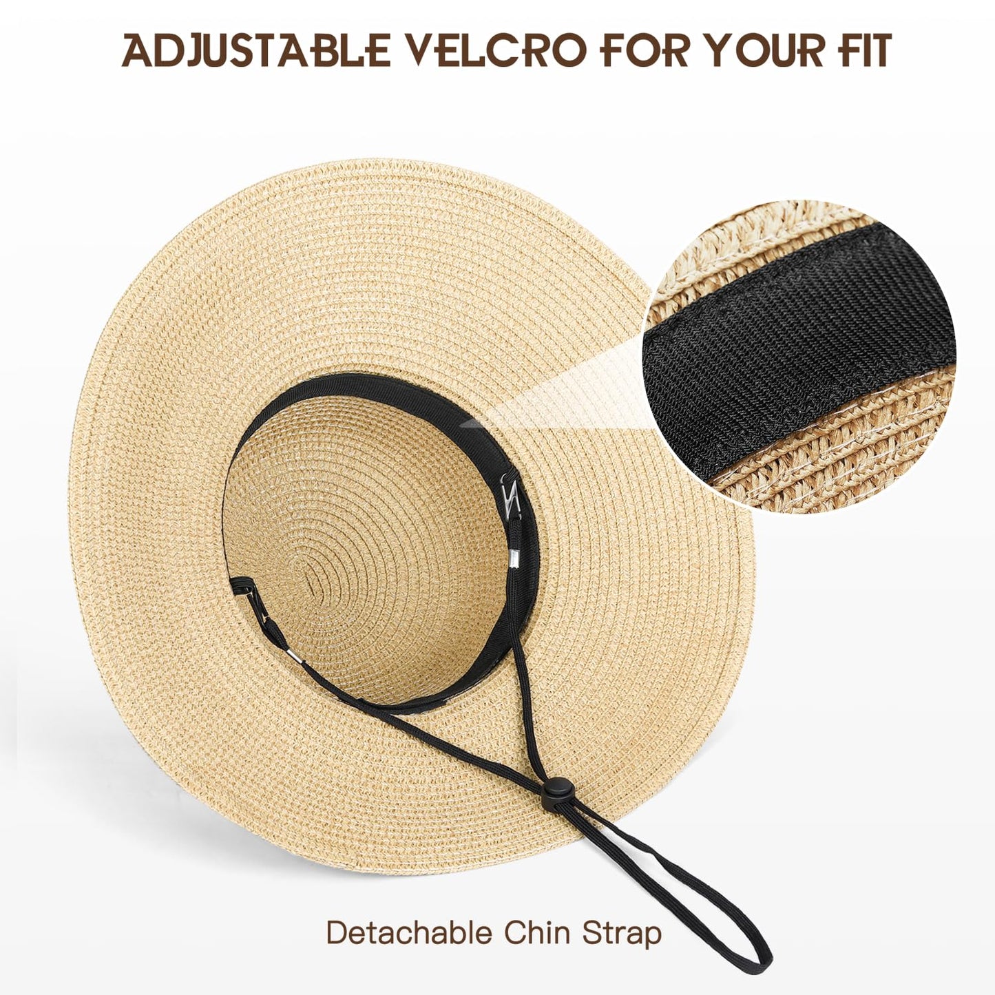 Womens Beach Sun Straw Hat - UV Protection UPF 50+ Sun Hats for Women with Wide Brim, Foldable Floppy Straw Beach Hat for Women