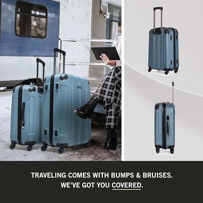 Kenneth Cole REACTION Bounds Lightweight Hardshell 4-Wheel Spinner Luggage, Granite Blue, 2-Piece Set (20" & 28")