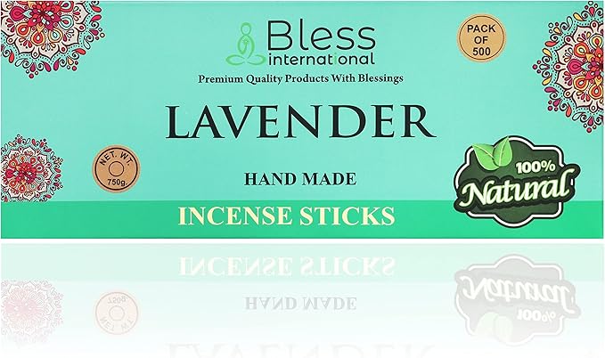 Bless-Lavender 100%-Natural-Handmade-Hand-Dipped-Incense-Sticks Organic-Chemicals-Charcoal-Free Purification-Relaxation-Positivity-Yoga-Meditation Best-Woods-Scent (500 Sticks (26 OZ))