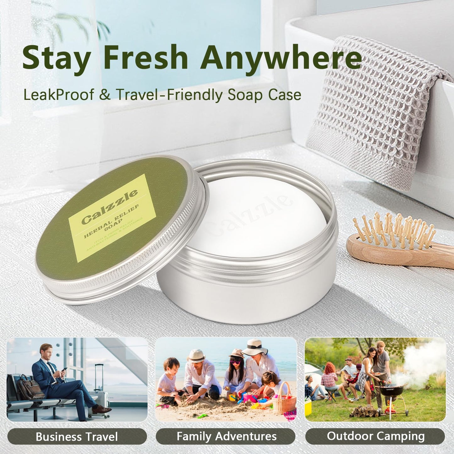 Calzzle 4 Pcs Herbal Soap Bar with Tea Tree Oil, Olive Oil & Organic Shea Butter - Natural Handmade Soap for Women & Men, Gentle Face, Body & Foot Cleanser for Dry, Itchy or Sensitive Skin, 3.53 oz