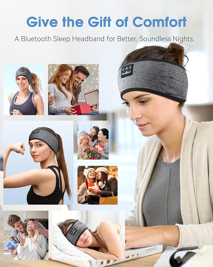 MUSICOZY Bluetooth 5.4 Sleep Headphones Sports Headband Headphones, Wireless Earphones Music Sleep Earbuds for Side Sleepers Sleeping Eye Mask for Women Men Workout Running Cool Unique Gifts
