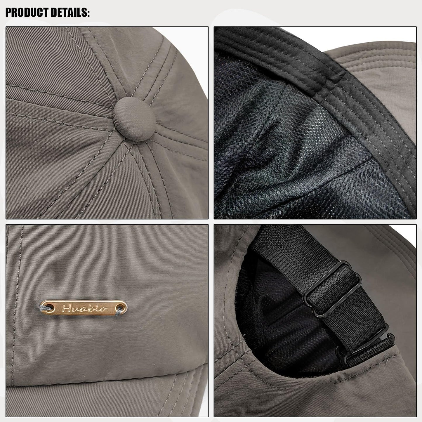 Sunhats for Women UV Protection Ponytail Hat Packable Hats for Women Travel UPF 50 Hats for Men Adjustable Cap Gray