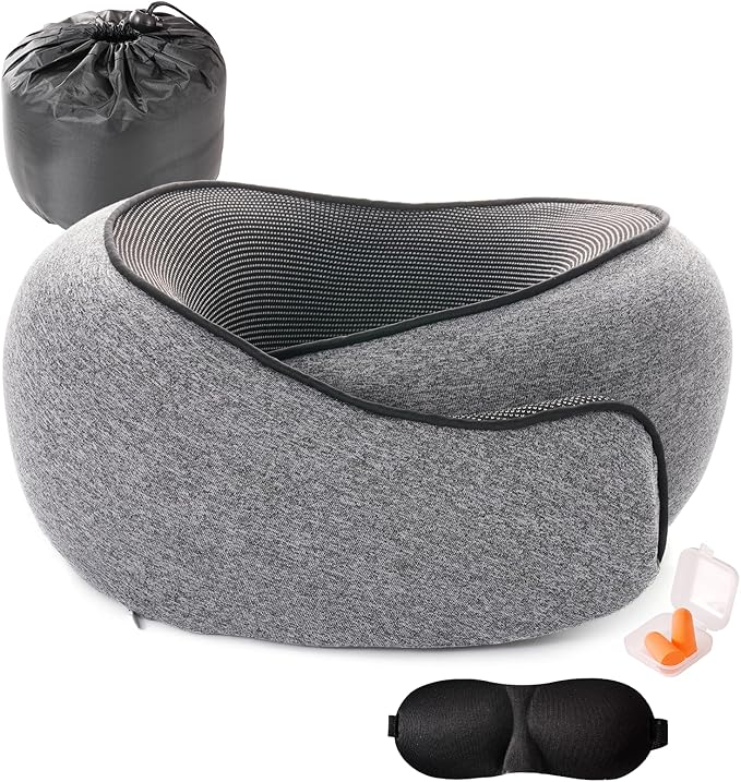 Travel Pillow,Travel Neck Pillows for Airplanes,Comfortable Breathable Cover,Memory Foam 360 Degree Support Stowable Pillows,Ideal Accessory for Sleeping Offices and Cars(Gray)