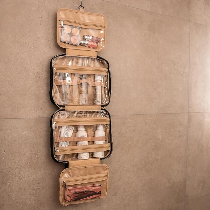 Carrywell |Not Made In China| Hanging Toiletry Travel Bag For Women, Makeup Organizer Case, Water-Resistant Cosmetic Bag For Full-size Containers, Toiletries (Pink, Large)