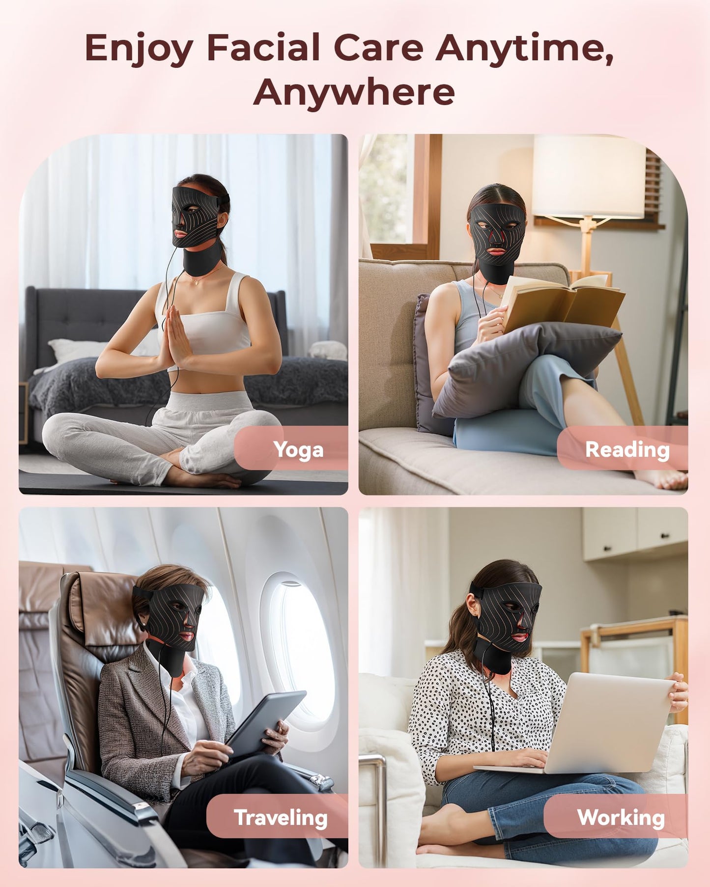 tinkoola Red Light Therapy for Face,LED Face Mask Light Therapy,LEDs Face Mask & Neck Mask Red Wavelength,Rechargeable Ergonomic Design for True Skincare at Home (Black)