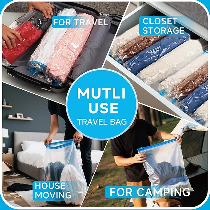 Compression Bags for Travel - Travel Essentials - 20 Pack Space Saver Bags - No Vacuum Needed - Compression Packing Bags for Cruise Accessories