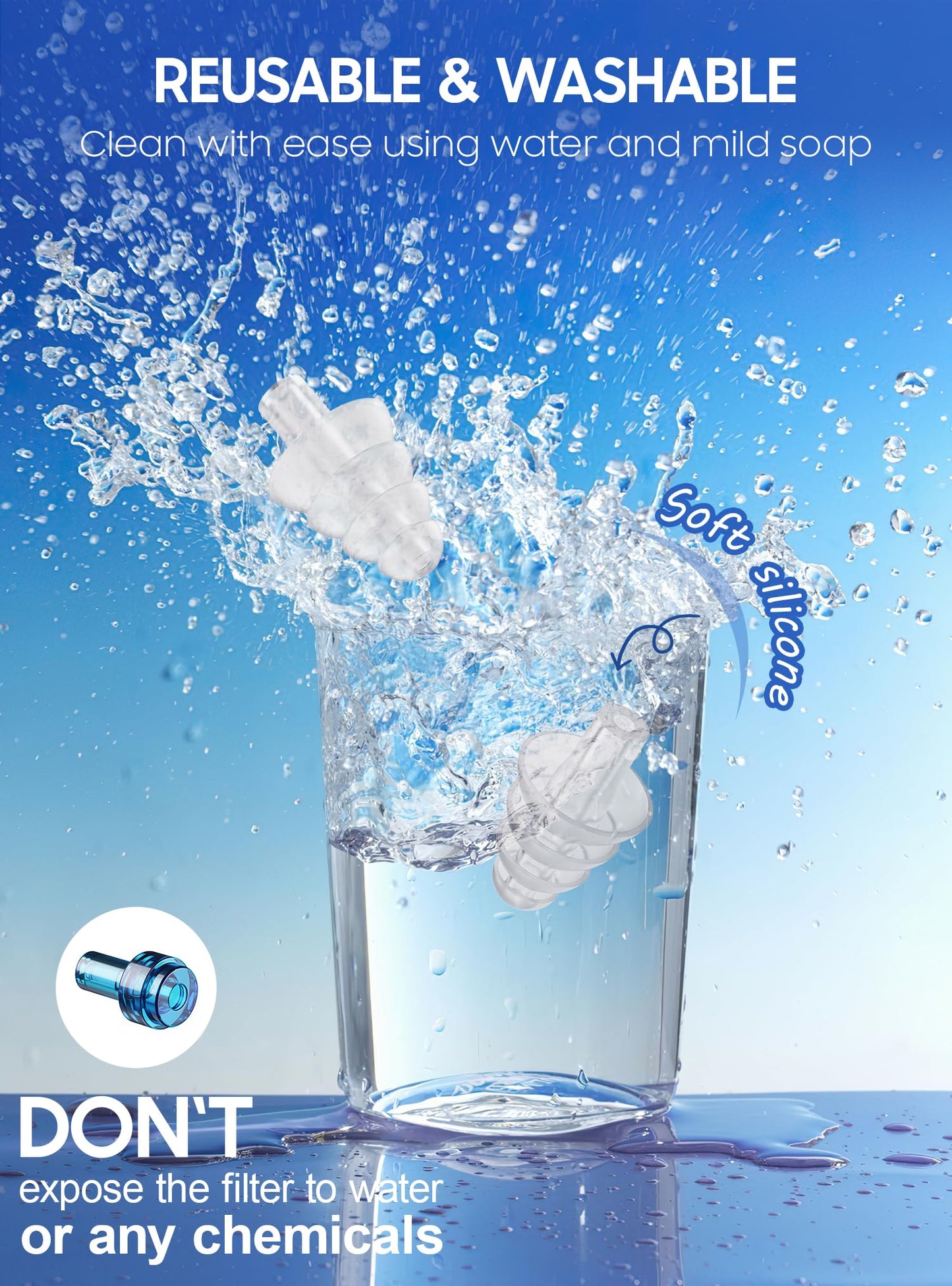 Ear Plugs for Airplane Pressure Relief, 2 Pairs Adults Soft Silicone Reusable Airplane Earplugs 26dB, with Silicone Connector Cord, Travel Essentials for Flying, Ear Protection Earplugs for Plane