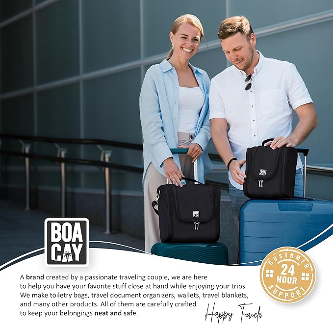 BOACAY Hanging Travel Toiletry Bag for Women and Men, Makeup Bag, Bathroom & Shower Organizer Kit for Accessories, Cosmetics, Travel Essentials