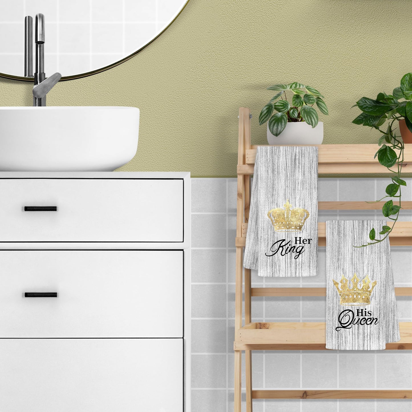 CIOJUNE His and Hers Kitchen Towels Set of 2 - Wedding Engagement Gifts for Newlyweds Couples Bride and Groom, Just Married Honeymoon Gifts, King and Queen Decorative Hand Towels for Bathroom 16x24