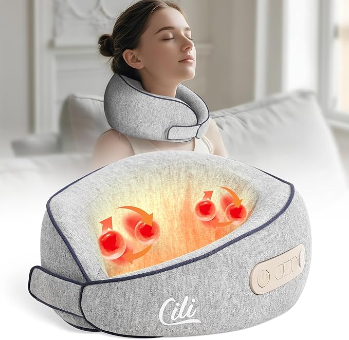 CILI Cordless Neck Massager Pillow with Heat, Shiatsu Neck Massager for Pain Relief Deep Tissue,Heated Massage Pillow for Travel,3 Adjustable Intensity,Gifts for Women Men Mom Dad