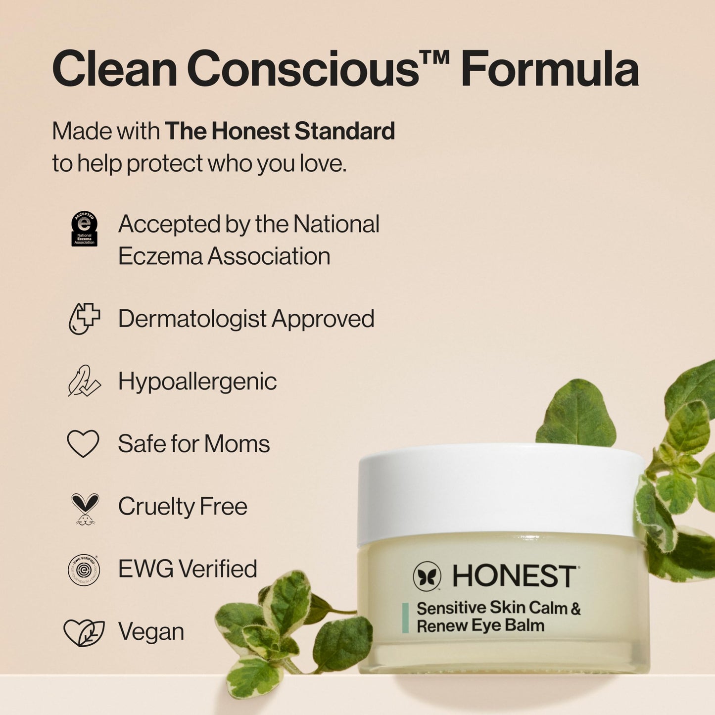 Honest Beauty Sensitive Skin Calm + Renew Eye Balm | Moisturizing + Firming | Hypoallergenic, Fragrance Free, Vegan | 0.5 oz
