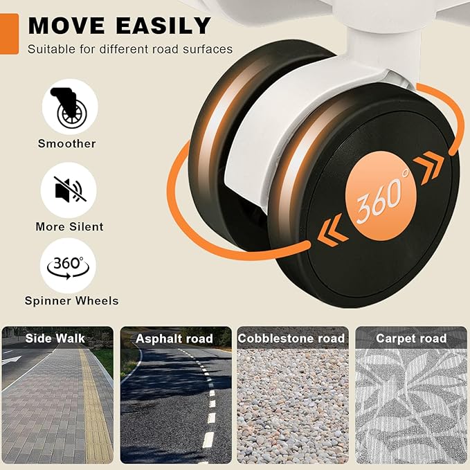 AnyZip Carry On Luggage PC+ABS Aluminum Frame Zipperless Luggage Hard Shell Suitcase with TSA Lock Double Spinner Wheels 20 Inch White