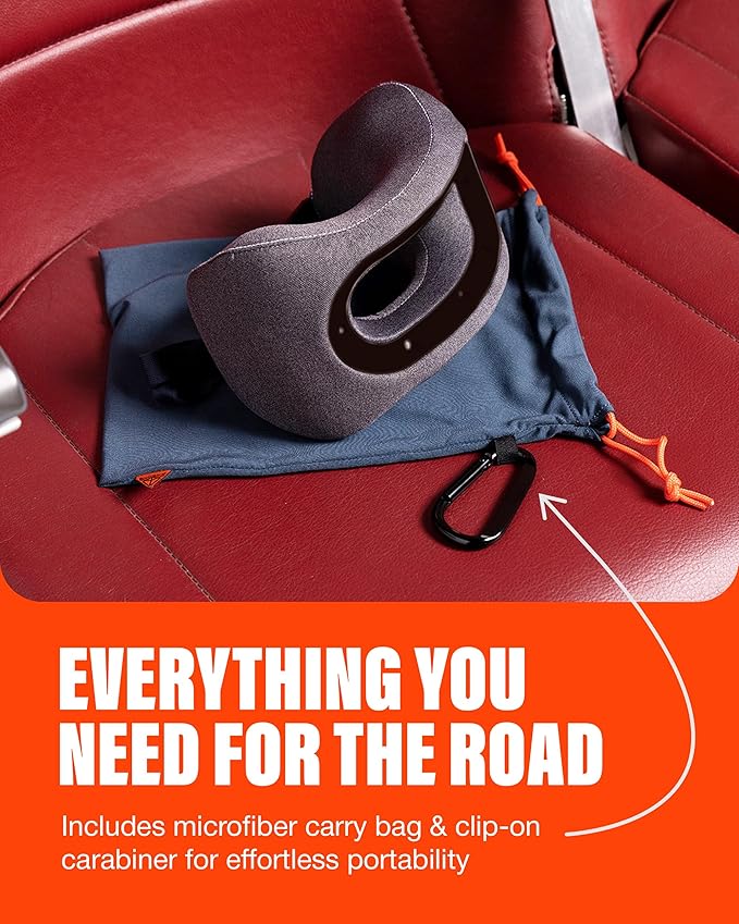 Bullbird Neck Pillow for Travel & Posture Support – Ergonomic Airplane Pillow with Neck Traction - Memory Foam Cervical Pillow with Spinal Alignment Support & Airline Seat Integration - Black