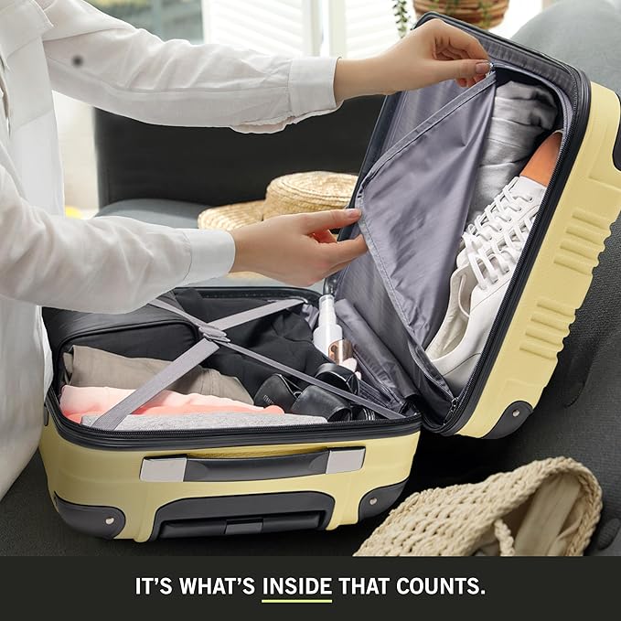 Kenneth Cole REACTION Out of Bounds Lightweight Hardshell 4-Wheel Spinner Luggage, Pale Banana, 20-Inch Carry On