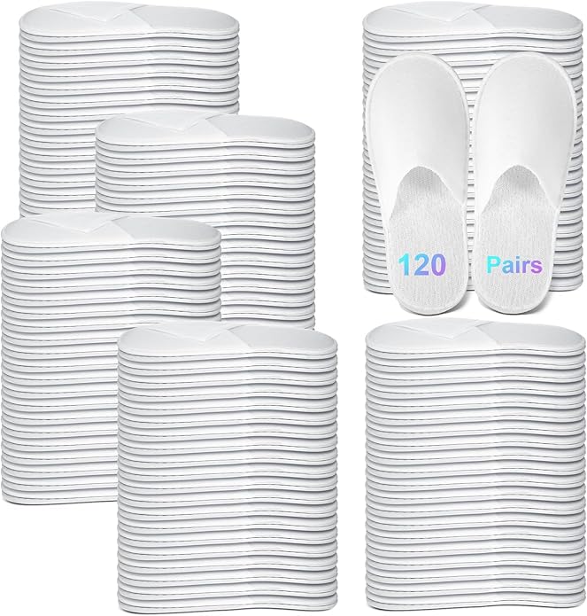 JaGely 120 Pairs Bulk Disposable Slippers Non Slip Hotel Spa Slippers Fluffy Closed Toe for Home Indoor Wedding Travel Party Guests Men Women