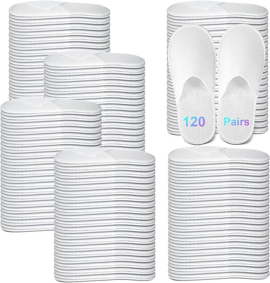 JaGely 120 Pairs Bulk Disposable Slippers Non Slip Hotel Spa Slippers Fluffy Closed Toe for Home Indoor Wedding Travel Party Guests Men Women