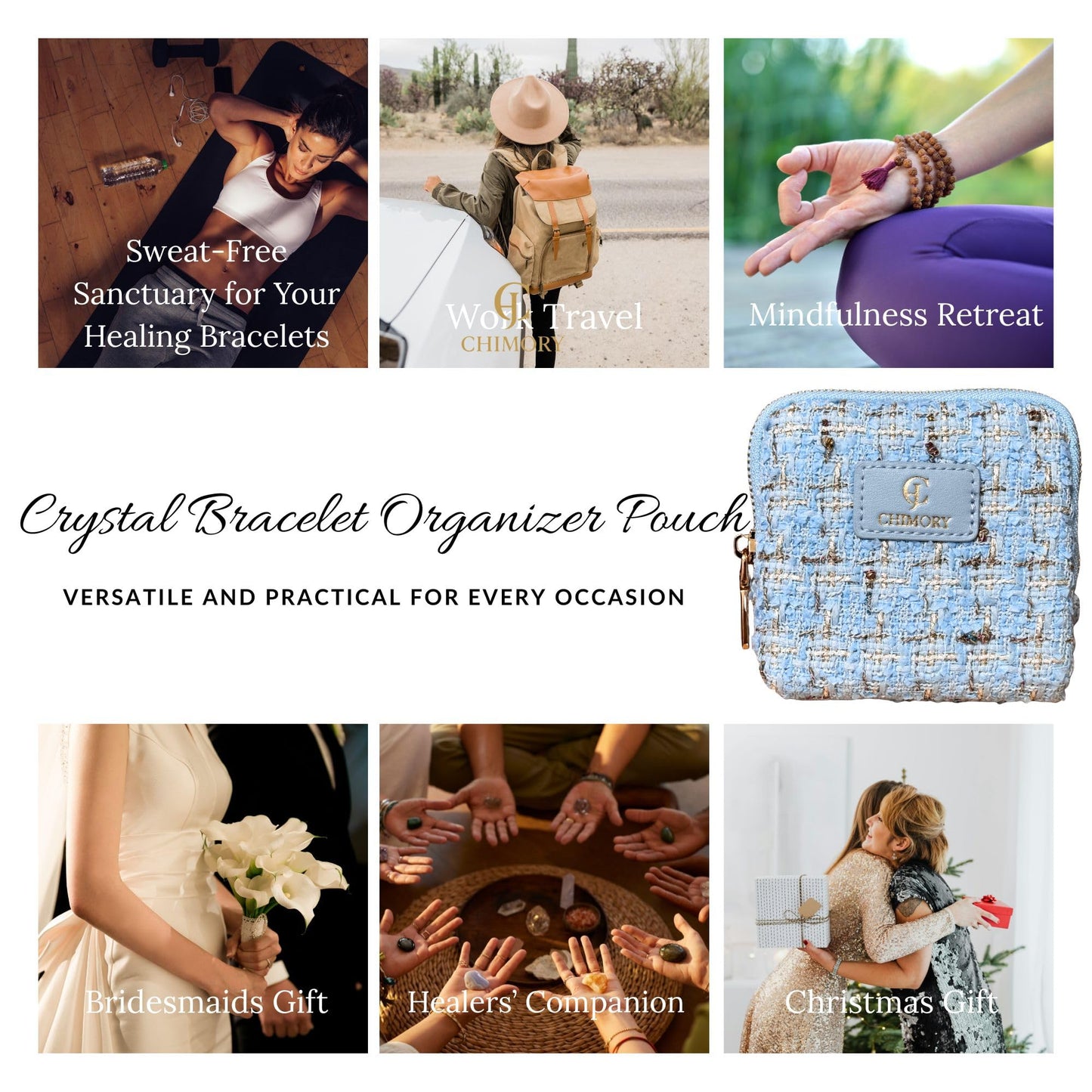 2025 New Travel Jewelry Case – Jewelry Organizer Travel for Rings, Bracelets, & Bangles with Smooth Metal Zipper, Elegant Jewelry Roll for Journey, Crystal Jewelry Storage Pouch, Mini, Tweed Blue