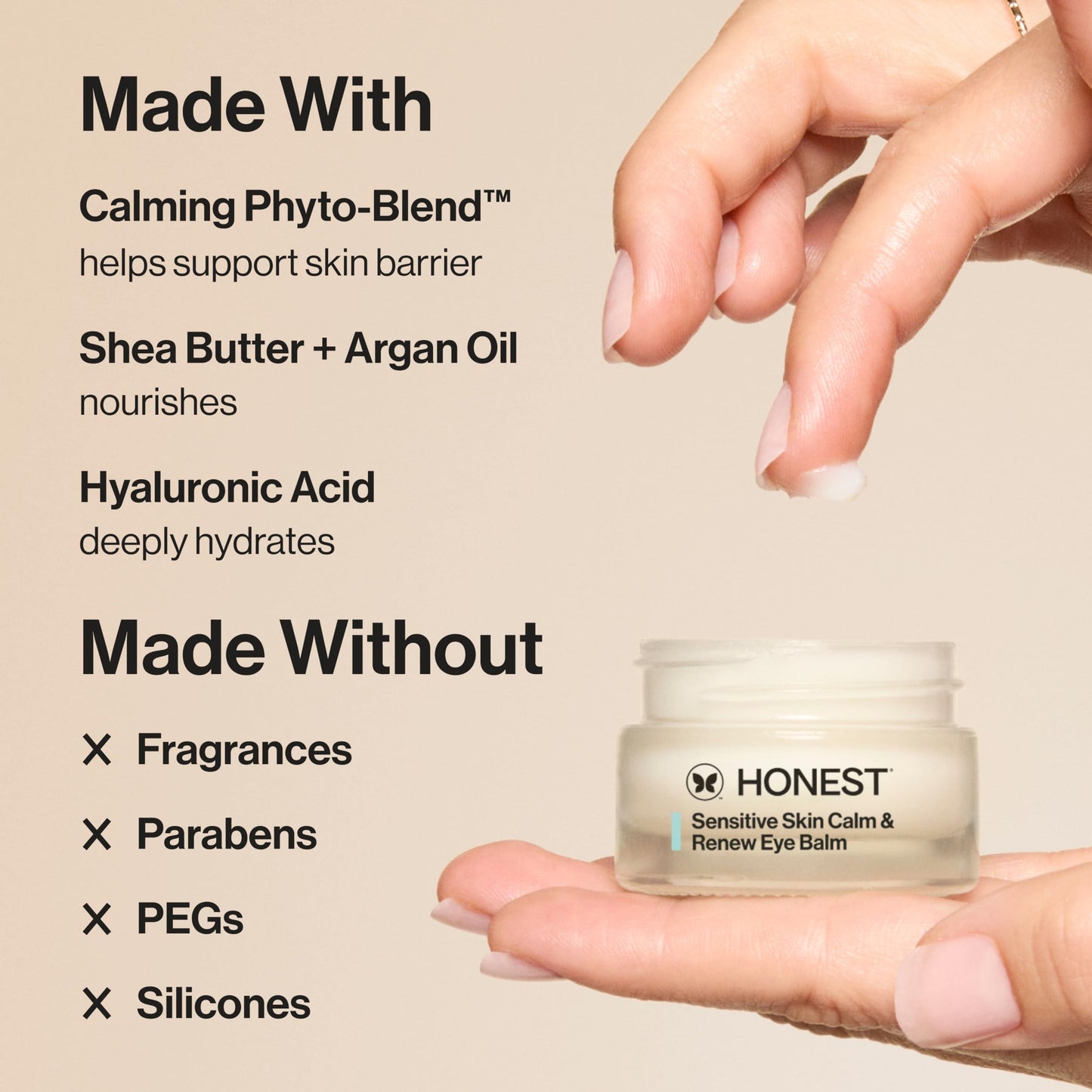 Honest Beauty Sensitive Skin Calm + Renew Eye Balm | Moisturizing + Firming | Hypoallergenic, Fragrance Free, Vegan | 0.5 oz