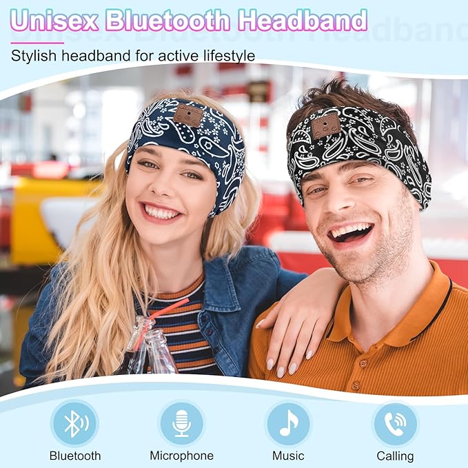 2-Pack Sleeping Headphones, Bluetooth 5.4 Headband Headphones, Wireless Bluetooth Headband for Yoga, Running, Workout, Travel, Sports, Unique Presents for Adult Teens - Black&Blue