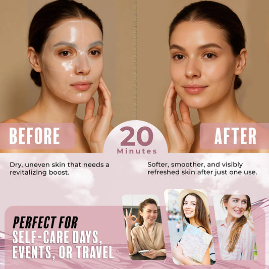 Bio Radiant Magic Melting Face Mask - Collagen Ultra Hydrating Overnight Hydrogel Mask, Pore Minimizer For Face with Glass Skin Effect - Vegan, Clean Beauty, Made in Korea - Pack of 6