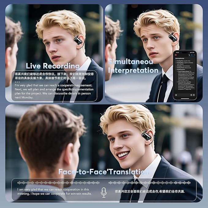 168 Languages AI Translation Earbuds, Bluetooth 5.4 Headphones Translator, 4-in-1 Smart Mode Touch Screen Real-Time Earphones Fit iOS and Android Ideal for Travel Business and Learning, Black