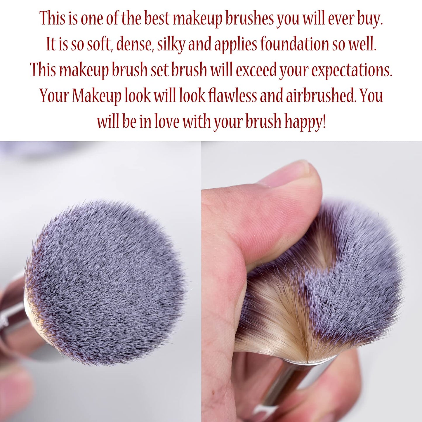 Bueart Design Essential Makeup Brushes set With Travel Retractable Powder Brush vegan Hair for Foundation concealer eyeshadow face Contour Brush (10Pcs Pearl Black)