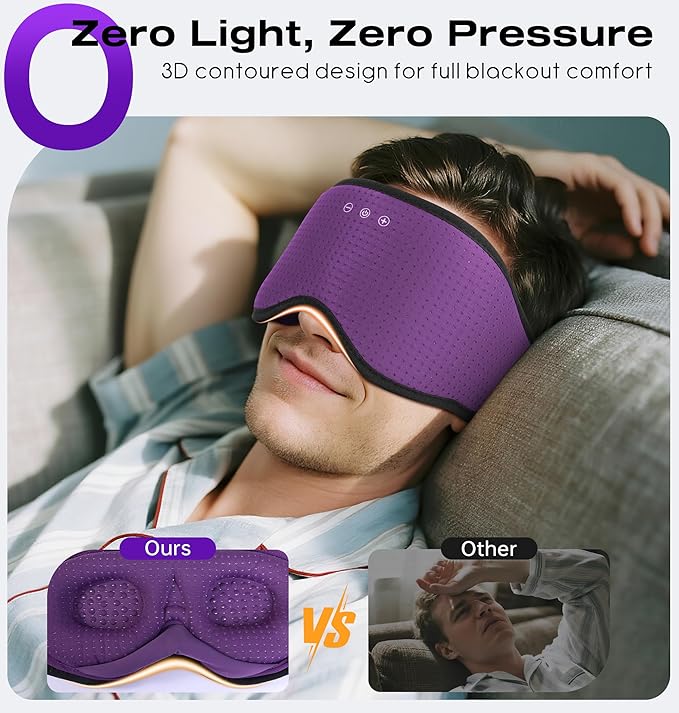 MUSICOZY Sleep Headphones with Bluetooth 5.4 Sleep Mask, Removable 3D Eye Cups for Zero Pressure Comfort, Wireless Bluetooth Eye Mask for Sleeping with Timer