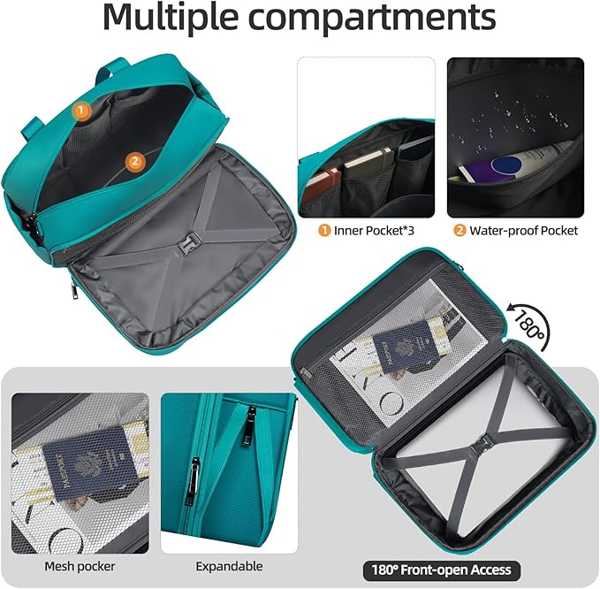 Carry-On Luggage Travel Duffle Bag Carry on Duffle Airline Approved Expandable Travel Duffle, Weekender Bag for Men and Women with Wet Pocket Large Compartment, Green