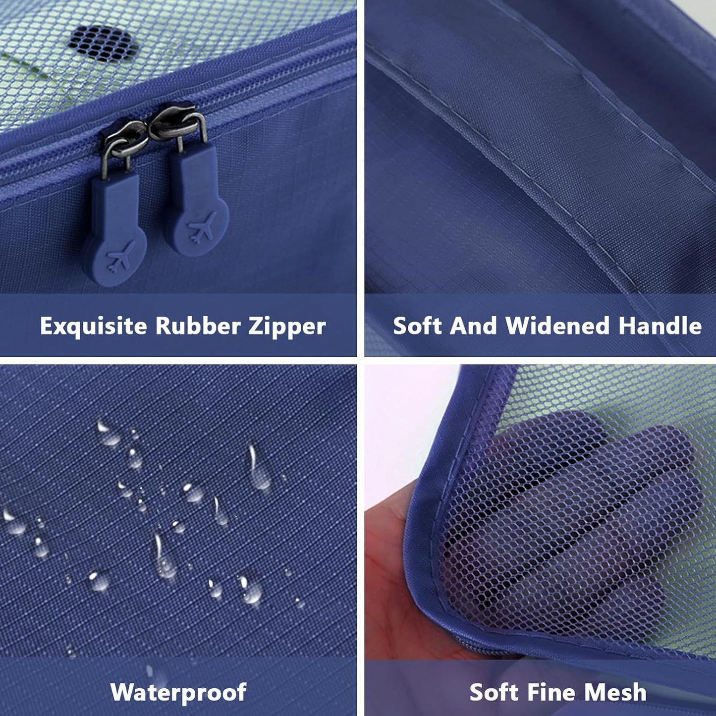 INVODA 7 piece Multi-size Packing Cubes for Travel Suitcase Organizer Bags Lightweight Travel Bags (Navy Blue)