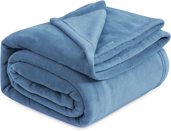 Bedsure GentleSoft Fleece Blankets Queen Size Washed Blue - Bed Blanket Soft Lightweight Plush Fuzzy Cozy Luxury Microfiber, 90x90 inches