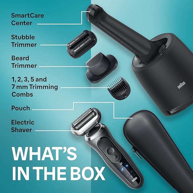 Braun Electric Shaver for Men, Series 7 7185cc, Waterproof, Wet & Dry Shave, Shaving Kit with SmartCare Center and Beard Trimmer, 3 Shave Modes, 60 Minute Battery Runtime, 10 Piece Set