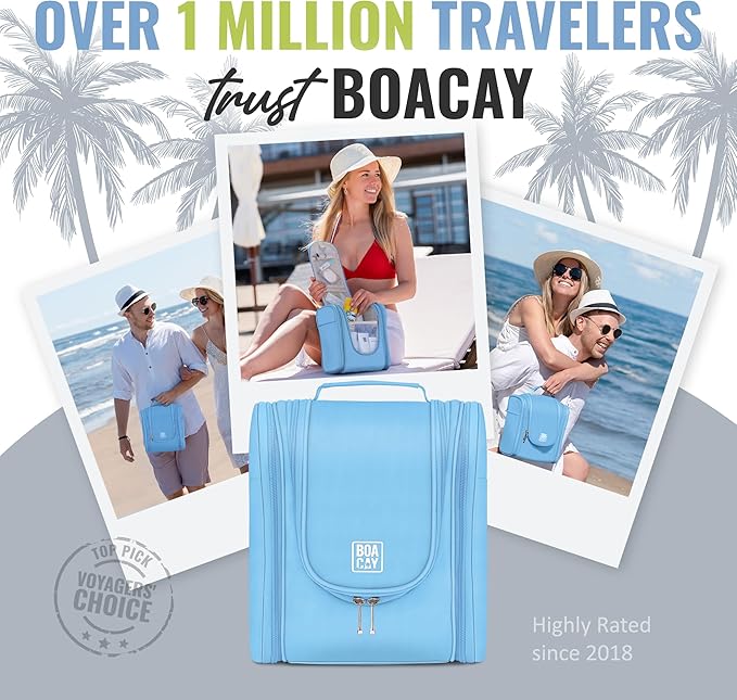 BOACAY Hanging Travel Toiletry Bag for Women and Men, Makeup Bag, Bathroom & Shower Organizer Kit for Accessories, Cosmetics, Travel Essentials