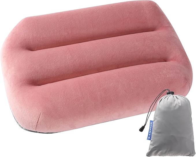 Ultralight Inflatable Camping Pillow for Sleeping – Soft Velvet Cover, Compact & Portable, Ergonomic Neck Support, Machine Washable Air Pillow, Perfect for Travel, Hiking, Backpacking – Pink